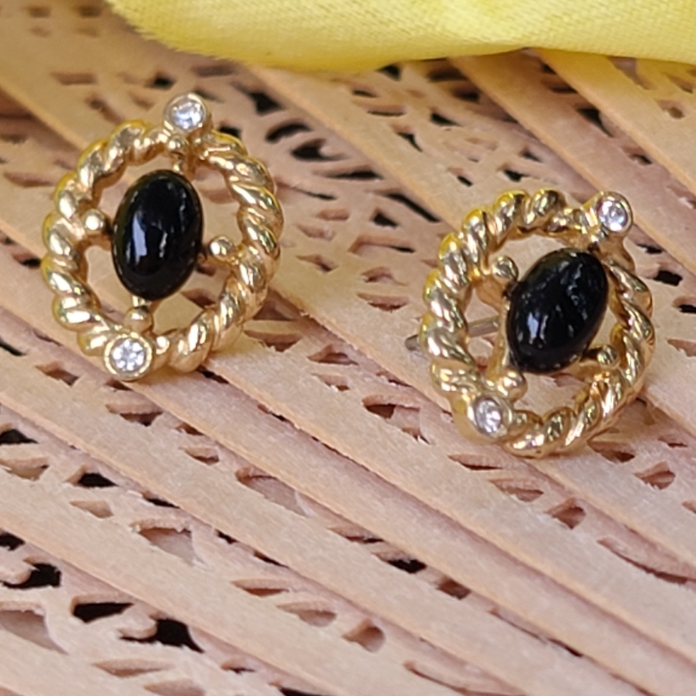 Vintage Gold and Black Twisted Earrings